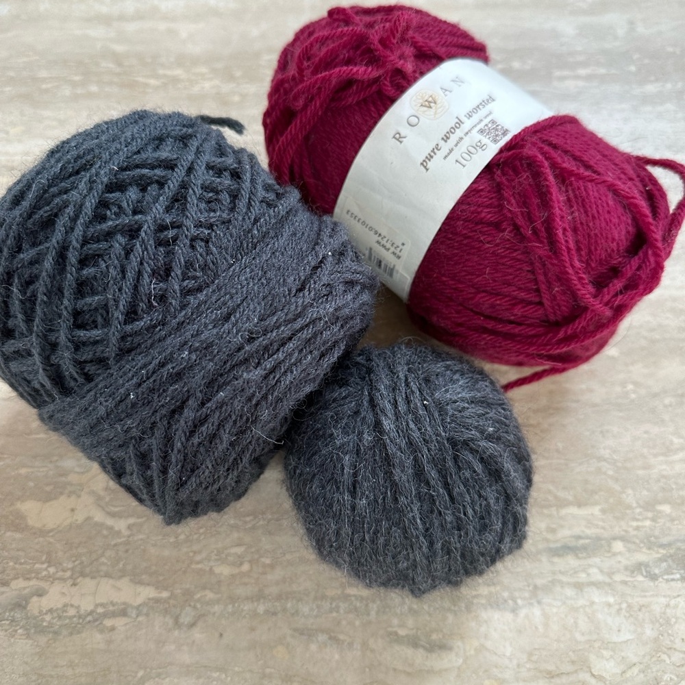 Pure Wool Yarn Set - Wine and Gray  classic combo colors.
